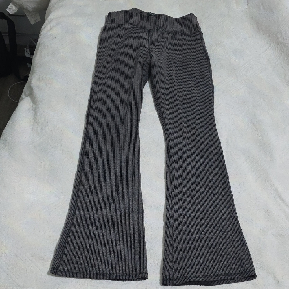 Gray Flared Ribbed Pants